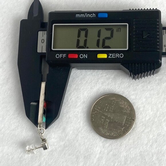 Sterling Silver 925 Multi Gemstone Turquoise Coral MOP Bar Dangle Earrings - Picture 14 of 16